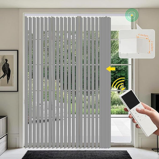 Mortorized Vertical Blinds, Custom Blackout Window Shades, Remote Control Patio Door Vertical Blinds for Sliding Glass Door, Home, Indoor Windows, Grey