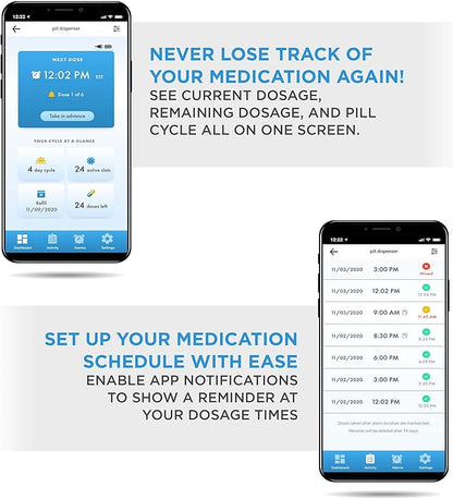 Live Fine Smart WiFi Automatic Pill Dispenser Clear Lid | 28-Day Medication Organizer Up to 9 Doses Per Day for Care Monitoring with Lock Key, Light/Sound Alarms for Prescriptions & Vitamins