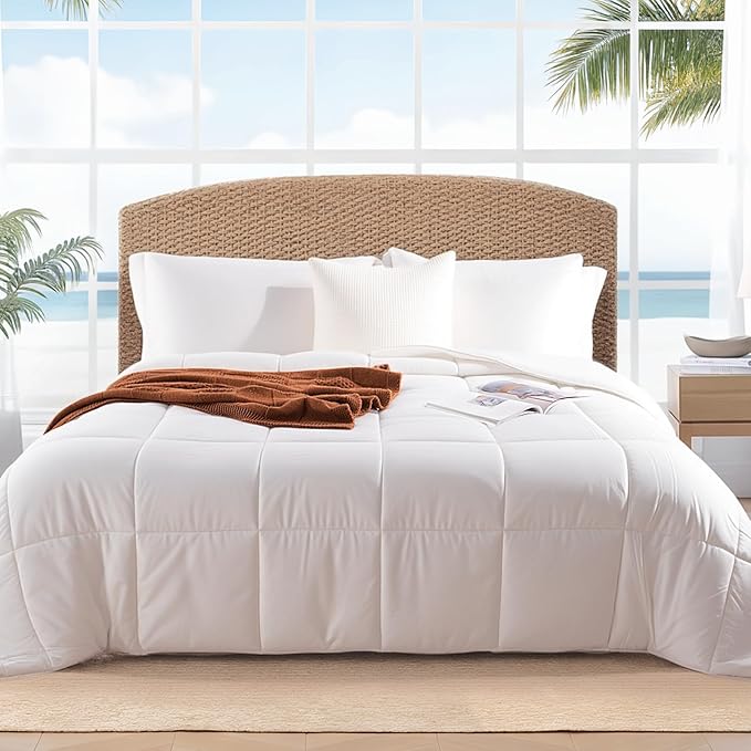 NEXHOME PRO Viscose from Bamboo Cooling Comforter,White Twin Lightweight Down Alternative Cool Organic Natural Duvet Insert,Summer Bedding Blanket Cool for Hot Sleepers,8 Corner Tabs(65"x 90")