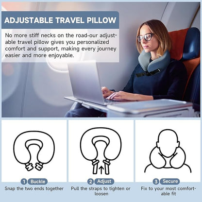 SPRFUFLY Soft Travel Pillow, 100% Memory Airplane Pillow with Sleep Mask and Ear Plugs, Breathable Removable Cover & Ergonomic Design - Essentials Neck Pillow for Airplane, Office & Home Use