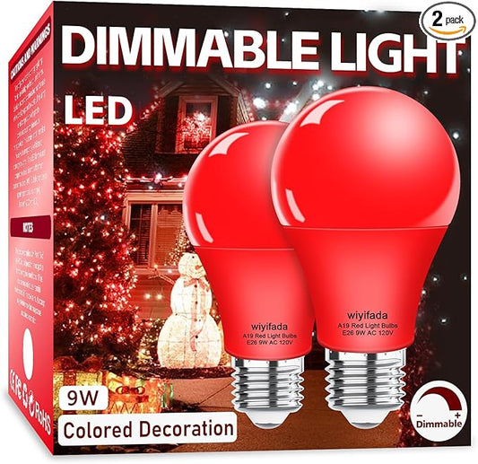 2 Pack A19 LED Red Light Bulbs,120V E26 Red LED Lights 9W Replace up to 100W, Dimmable Colored Light Bulbs for Thanksgiving Day,Porch, Home Lighting, Party Decoration