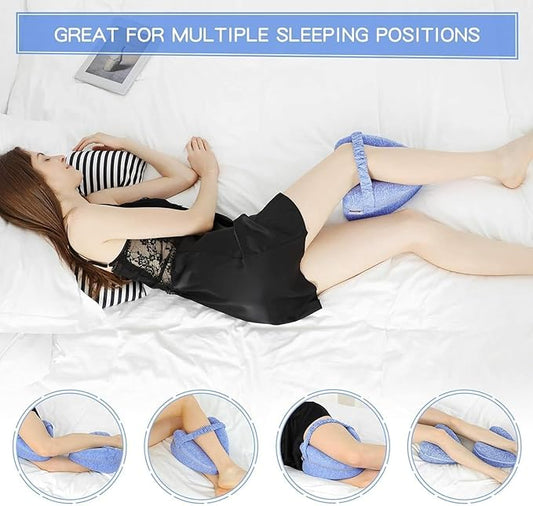 Hip Alignment Pillow for Side Sleepers – Memory Foam Knee Pillow for Sciatica & Hip Pain Relief, Smooth Spine Leg Support Cushion for Pregnancy, Seniors, and Recovery (Blue)