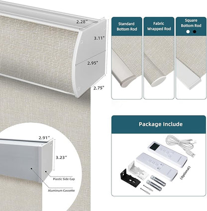 Motorized Light Filtering Roll Shades Work with HomeKit, 70% Blackout Smart Blinds for Windows, Electric Blinds with Remote, APP/Voice Control, Automatic Solar Shades, Texture Cream