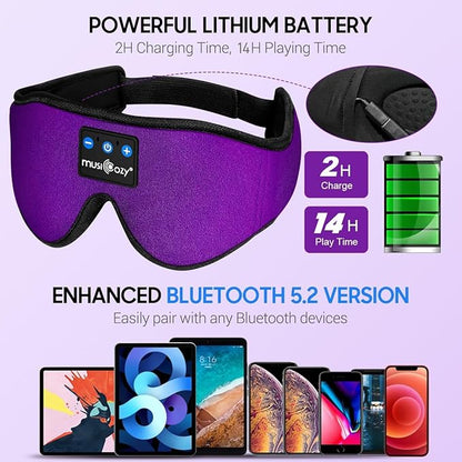 MUSICOZY Sleep Headphones, Bluetooth 5.4 Sleep Mask Headband Headphones Sleeping Eye Mask, Wireless Music Earbuds Earphones with HD Stereo Speakers Cool Gadgets Gifts (Violet)