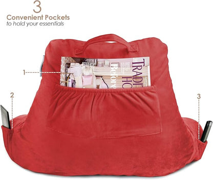 Nestl Reading Pillow for Kids & Teens with Shredded Memory Foam, Backrest Pillows for Reading, Watching, and Gaming, Use on The Couch, Bed, or Floor, Adjustable Support with Washable Cover Cherry Red