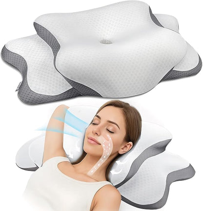 Sleep Apnea Pillow with Neck Pain & Snoring Relief -Orthopedic Cervical Pillow, Ergonomic Contour Memory Foam for Side, Back,Stomach Sleepers, Medium Firm (Light White, Queen Size 25" Lx15 Wx5.8 H)