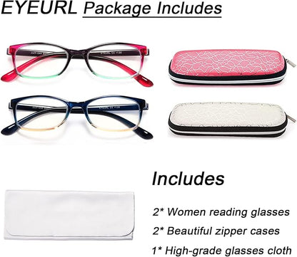 EYEURL Reading Glasses for Women, 2 Pack Blue Light Blocking Readers Lightweight Filter UV Ray/Glare Anti Eyestrain 4.0