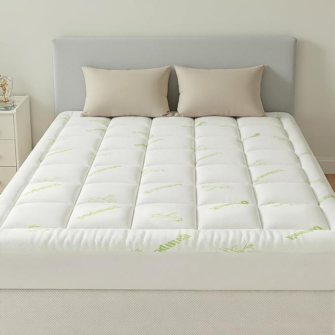 Sweetcrispy Ultra Soft Mattress Topper Full Size - Viscose Made from Bamboo Pillow Top Mattress Pad for Breathable Cooling & Back Pain Relief, Deep Pocket Comfort Bed Topper, Green