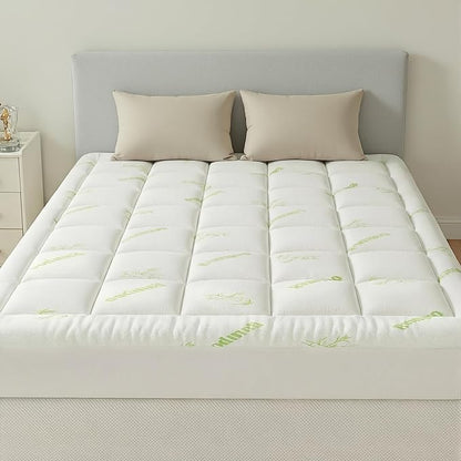 Sweetcrispy Ultra Soft Mattress Topper King Size - Viscose Made from Bamboo Pillow Top Mattress Pad for Breathable Cooling & Back Pain Relief, Deep Pocket Comfort Bed Topper, Green