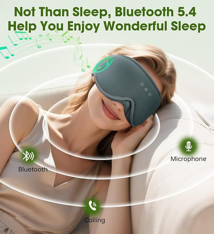 Bamboo Cotton Large Sleep Mask with Bluetooth Wireless Headphones - Blackout Eye Mask for Sleeping 3D Contoured Sleep Headband Ear Muffs Lengthen & Low Noise Hook for Better Experience (Grey)