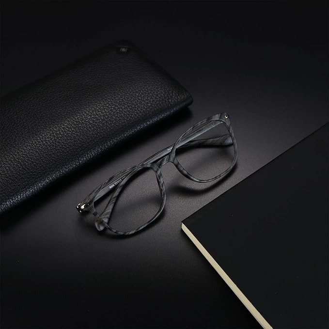 VisionGlobal Blue Light Blocking Glasses for Women/Men, Anti Eyestrain, Computer Reading, TV Glasses, Stylish Square Frame, Anti Glare (Wood, No Magnification)
