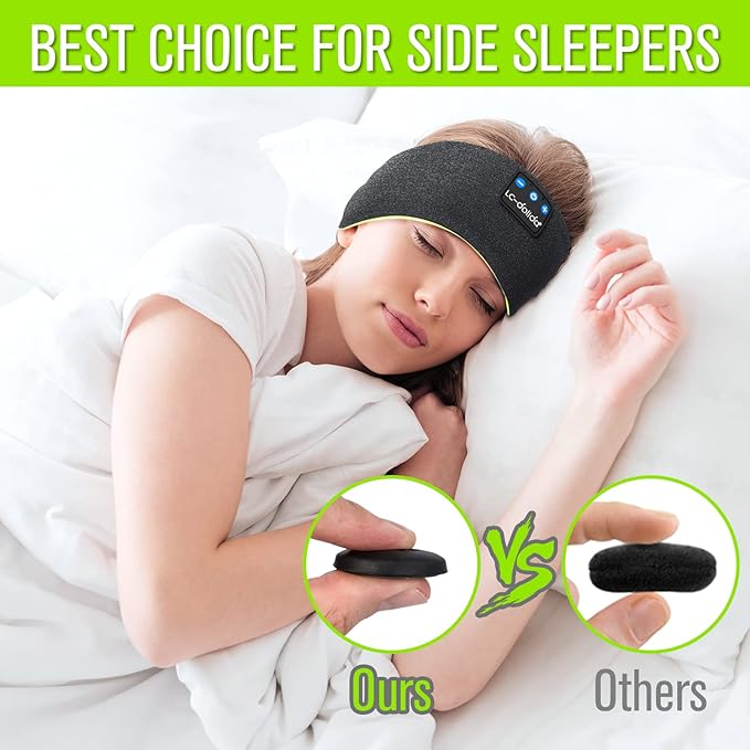 LC-dolida Sleep Headphones Bluetooth Headband, Headband Headphones Wireless Earphones Built in Speakers for Side Sleepers, Sleep Earbuds Gifts for Men Women Kids Teens