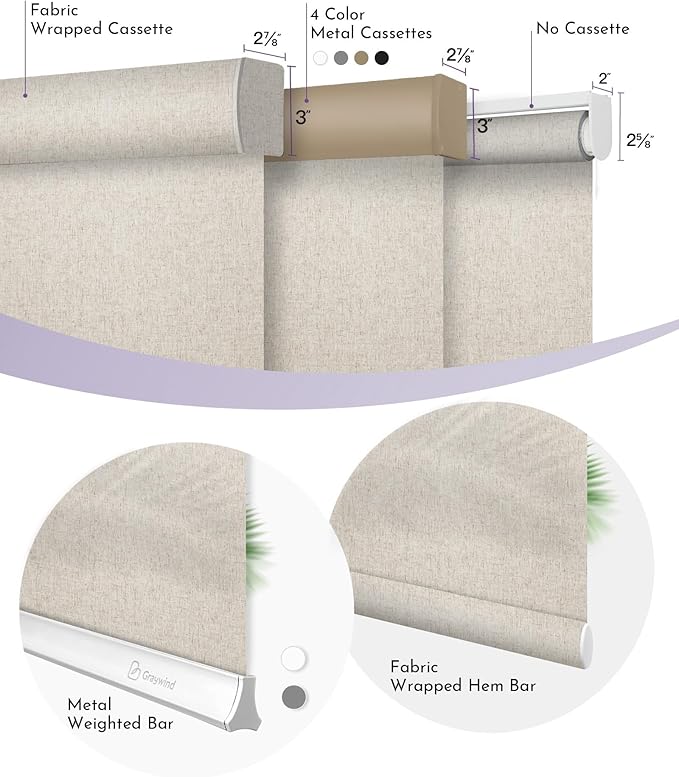 Graywind Motorized Light Filtering Shades Compatible with Alexa Google Rechargeable Remote Control Smart Blinds Automatic Window Shade with Valance for Home Office, Custom Size (Linen Beige)