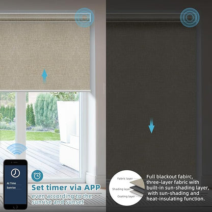 SmartWings Motorized Smart Blinds with Remote, Custom Automatic 100% Blackout Roller Shade Compatible with Alexa/Homekit/Google, Electric Smart Blinds for Indoor Windows, Safari Biscuit