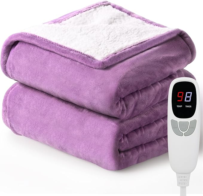 Heated Blanket Throw Electric Blanket 50''x60'' Heating Blanket with 9 Heating Levels 10 Timer Modes Auto-Off Fast Heating Overheat Protection ETL Certified Machine Washable Gift