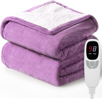 Heated Blanket Throw Electric Blanket 50''x60'' Heating Blanket with 9 Heating Levels 10 Timer Modes Auto-Off Fast Heating Overheat Protection ETL Certified Machine Washable Gift