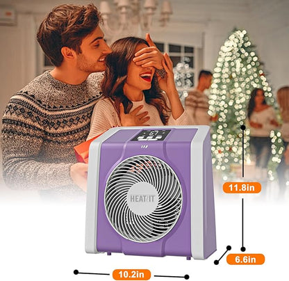 HEATIT Space Heater with Remote for Indoor, Digital Display with Thermostat，Containing Plasma & Ozone, 1-12H Timer,1500W/750W, Electric Space Heater for Office, Bedroom,Violet,10.6"Dx7.0"W x 11.8"H