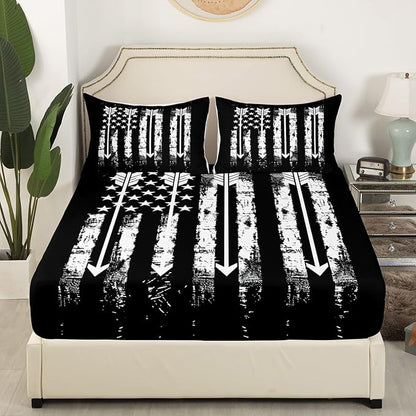 Manfei Archery Fitted Sheet Twin Size, American Flag Arrows Print Bedding Set 2pcs, Sports Gaming Theme Bed Cover with 1 Pillowcase, Kids Boys Teens Room Decor, Soft Bedding(No Top Sheet)