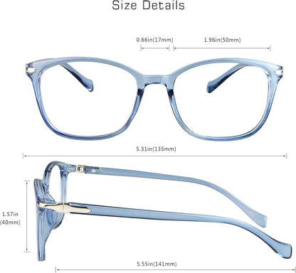 VisionGlobal Blue Light Blocking Glasses for Women/Men, Anti Eyestrain, Computer Reading, TV Glasses, Stylish Square Frame, Anti Glare(Clear Blue,+5.75 Magnification)