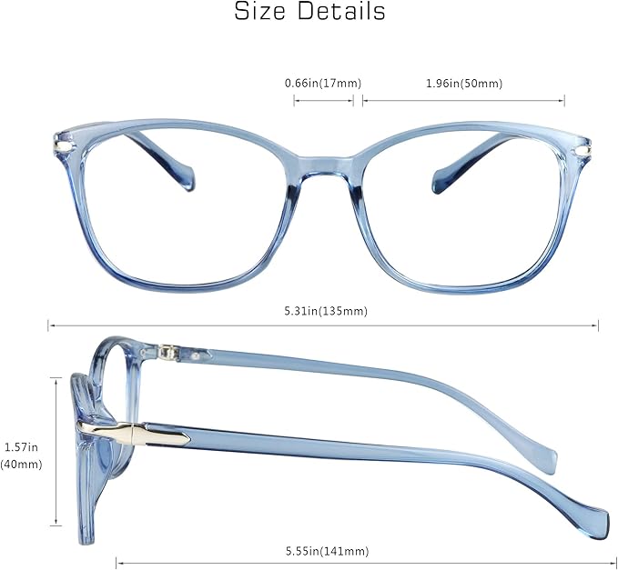 VisionGlobal Blue Light Blocking Glasses for Women/Men, Anti Eyestrain, Computer Reading, TV Glasses, Stylish Square Frame, Anti Glare