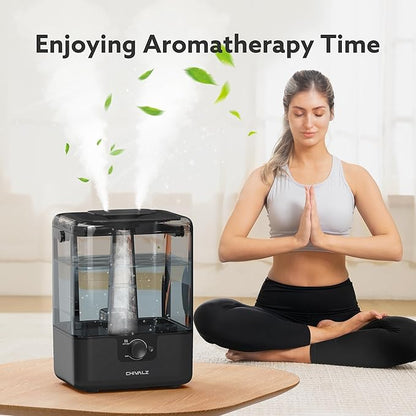 CHIVALZ Humidifiers for Bedroom Large Room Home, 6L Cool Mist Humidifier for Baby and Plant, Oil Diffuser, Top Fill Humidifier with Night Light, Quiet 23dB, Up to 26H, Black 1Pack