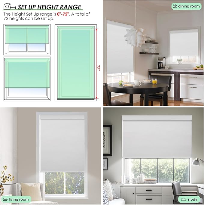 Smart Home Motorized Blinds with Remote Control,Electric Blackout Blinds for Indoor Windows, Blinds with Voice Control, Compatible with Amazon Alexa Google Home, APP Control (White,31"Wx72"H)