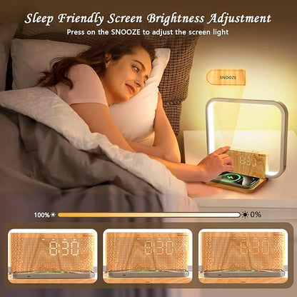Sunrise Alarm Clock for Heavy Sleepers with Wireless Charger, Wake Up Light, Sleep Aid with 10 Nature Sounds for Bedroom, White Noise Sound Machine for Adults, 3 Way Dimmable Touch Table Lamp