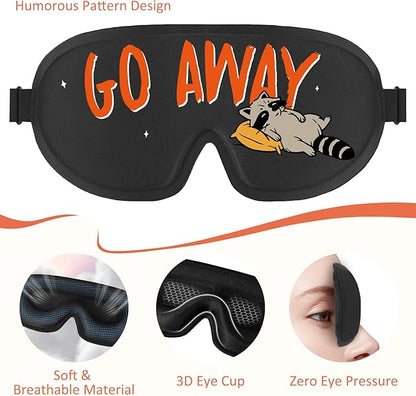 Funny 3D Zero Pressure Sleep Eye Mask for Men Women Side Sleeper, Adjustable Blackout Soft Breathable Eye Masks for Travel Nap Night Sleep, Humorous Gift Stocking Stuffers (GO Away)
