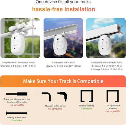 Automatic Curtain Opener with Remote, Compatible with Alexa and Google Home, Smart with Remote for Roman/U/T Rails, Bluetooth Curtain Opener with App/Timer, Gifts for Women and Men