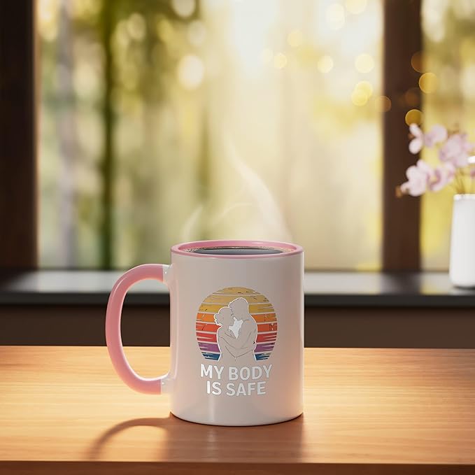 Breathing Relaxation Stress Relief Vagus Nerve Stimulation Ceramic Mug, Pink/White