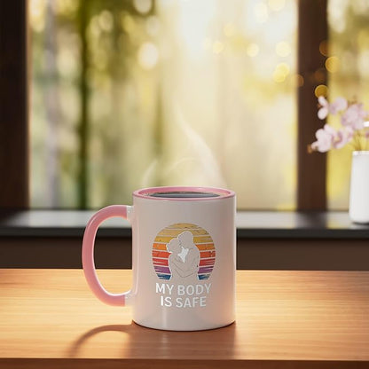 Breathing Relaxation Stress Relief Vagus Nerve Stimulation Ceramic Mug, Pink/White