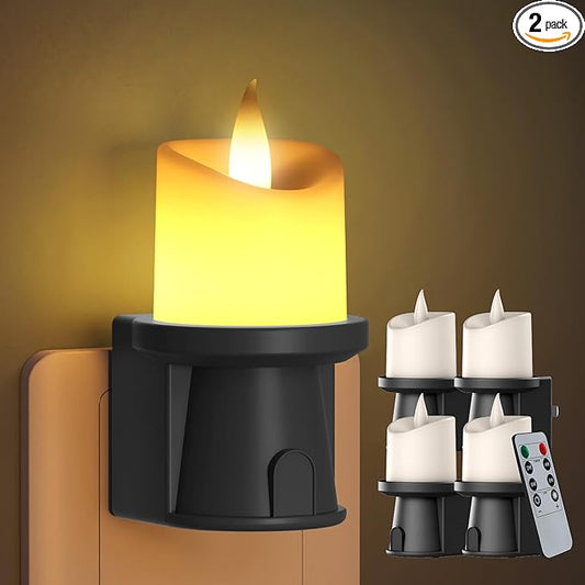 2-in-1 Plug in Night Light (4 Pack) - Dual Mode: Sensor & Remote Control - Modern Farmhouse Black Candle Wall Sconce for Industrial Decor, Hallway, Halloween(Black, 4 Pack)