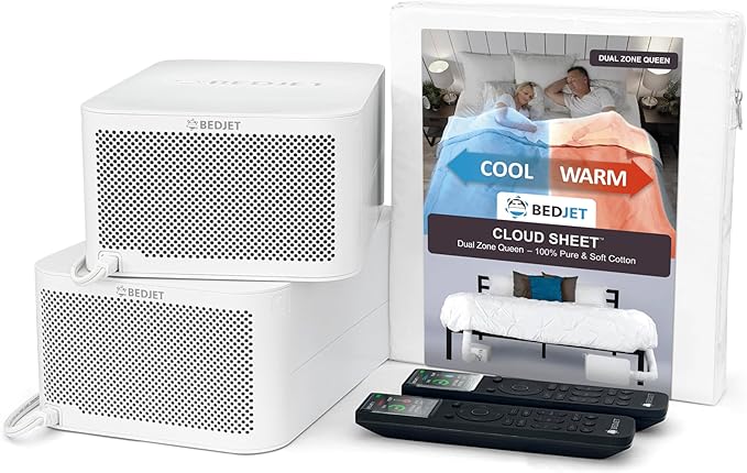 BedJet 3 Dual Zone System Climate Comfort for Beds, Bundle with 2 Mini Units + Cloud Sheet (Queen/Full Size; Separate Temp Control for Each Side)
