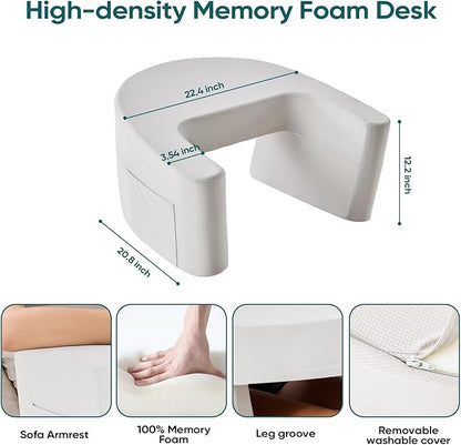 DUMOS Reading Pillow for Gaming with Ergonomic Arm Rests, Memory Foam Lap Desk for Laptop, Support Pillow with Side Pockets for Reading, Writing, Working, Gaming on Bed, Couch or Floor