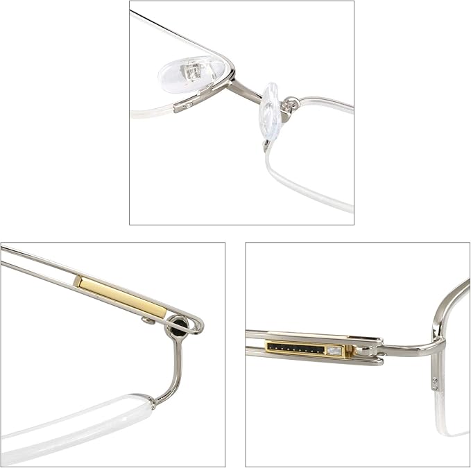 LifeArt Alloy Semi-Rimless Reading Glasses,Blue Light Blocking Glasses, Anti Eyestrain, Computer Gaming Glasses, TV Glasses for Men, Anti Glare (Silver, +1.00 Magnification)