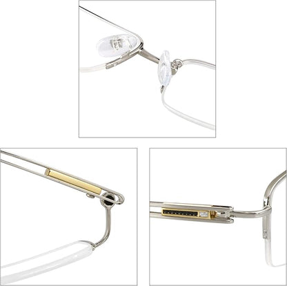 LifeArt Alloy Semi-Rimless Reading Glasses,Blue Light Blocking Glasses, Anti Eyestrain, Computer Gaming Glasses, TV Glasses for Men, Anti Glare (Silver, +2.75 Magnification)