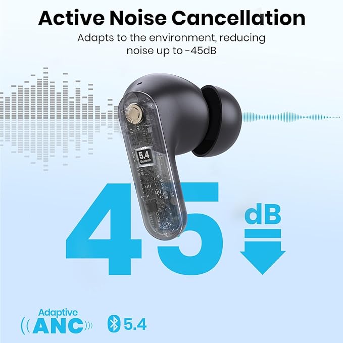 Bluetooth Headphones 5.4 Wireless Earbuds 2-in-1 Case and Phone Stand Noise Cancelling Earbuds Powerful Bass in-Ear Bluetooth 70H Playtime 35dB Hybrid ANC Waterproof for Sports/Workout Gray