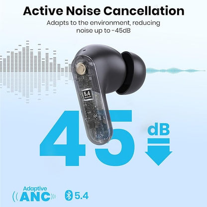 Bluetooth Headphones 5.4 Wireless Earbuds 2-in-1 Case and Phone Stand Noise Cancelling Earbuds Powerful Bass in-Ear Bluetooth 70H Playtime 35dB Hybrid ANC Waterproof for Sports/Workout Gray