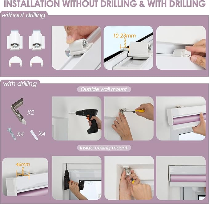 Allesin Motorized Roller Shade Work with Alexa for Window, 100% Blackout Smart Shades Cordless with Remote Control, Electric Automated Blinds for Window, Customized Size for Smart Home (Light Purple)