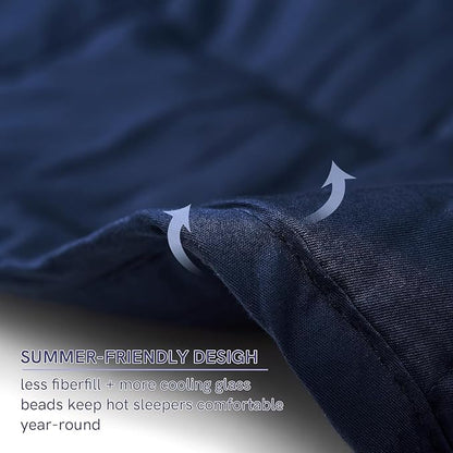 YnM 15lbs Weighted Blanket for Adults, Cotton Heavy Bed Throw Blanket with Cooling Glass Beads for All Season Use, Ideal for One Person of 140lbs (60x80 Inches, Queen Bed, Navy)