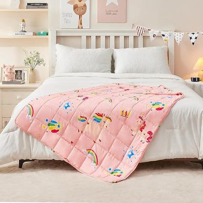 yescool Unicorn Weighted Blanket 10 Pounds Cooling Weighted Lap Blanket, Pink Rainbow Heavy Blanket, Breathable Weighted Throw Blanket Gift for 80-110lbs, 40"x60"