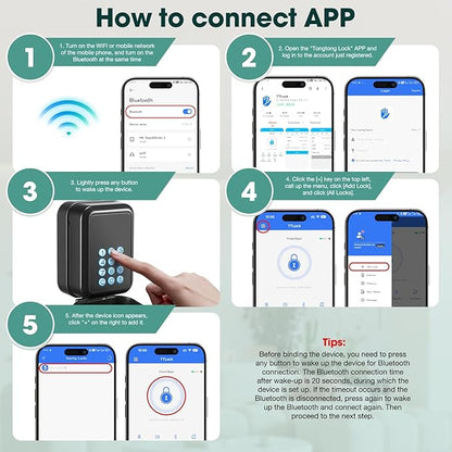 Smart Key Lock Box Electronic Bluetooth Lock Box with APP Control & PIN Code Types,Share eKey Lock Box for Airbnb Realtor House Office with Removable Shackle