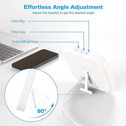 Qoosseine Light Therapy Lamp - 10000 Lux UV-Free Light Box with 4 Brightness Levels, 4 Color Temperatures, 4 Timer Functions and Memory Function - Portable for Home/Office