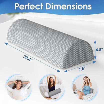 Knee Pillow for Back Sleeping Memory Foam Half Moon Bolster Pillow for Legs, Under Knee Support, Ankle & Foot Comfort Orthopedic Pillow for Side Sleepers (Grey, 20.4" x 8" x 4.9")