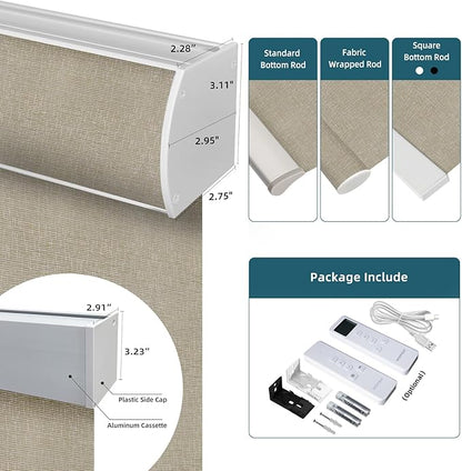 Motorized Light Filtering Roll Shades Work with HomeKit, 70% Blackout Smart Blinds for Windows, Electric Blinds with Remote, APP/Voice Control, Automatic Solar Shades, Texture Biscuit
