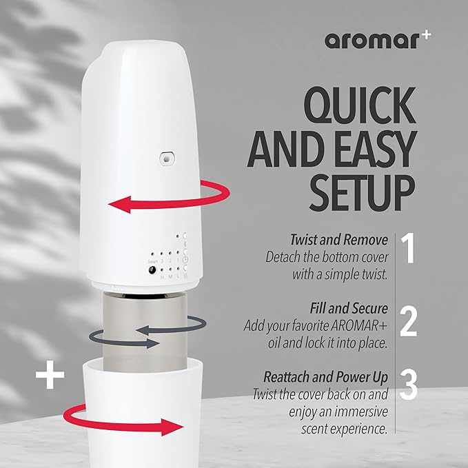 AROMAR Waterless Plug-in Aroma Diffuser - Cold-Air Essential Oil Machine, App-Controlled, Covers 500 Sq.Ft - 'New York' Scent Included - Perfect for Home, Office, & Business use - White