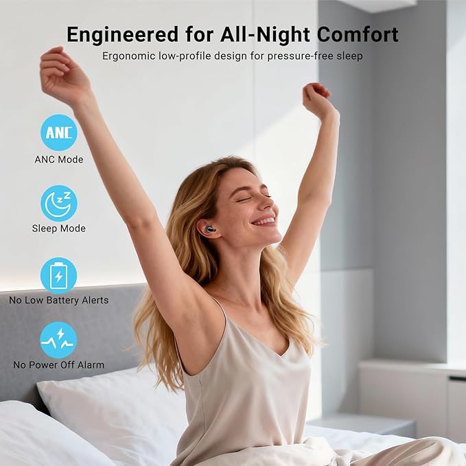 T33 Sleep Earbuds, Bluetooth 6.0 Noise Cancelling Sleep Headphones for Side Sleepers, ANC Up to 98%, Sleep Mode, 48H Playtime, Small Earbuds Comfort Fit for Sleeping, Travel, Work, Black