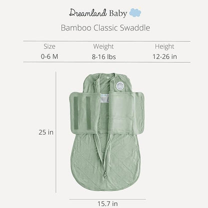 Dreamland Baby Viscose Swaddle Blanket (0-6 Months). 1.0 TOG Ultra Soft Swaddle Blanket w/Built in Band. 97% Viscose, 3% Spandex (Sage). Mom-Owned US Business, Premium Materials