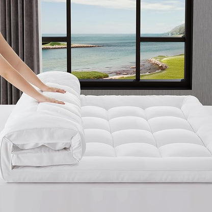 3 Inch Mattress Topper Queen Size Breathable Filled Soft Fluffy Supportive for Back Pain Relief, Bed Mattress Pad Pillow Topper with Extra Thick Padded Protector for 8"-21" Deep Pocket