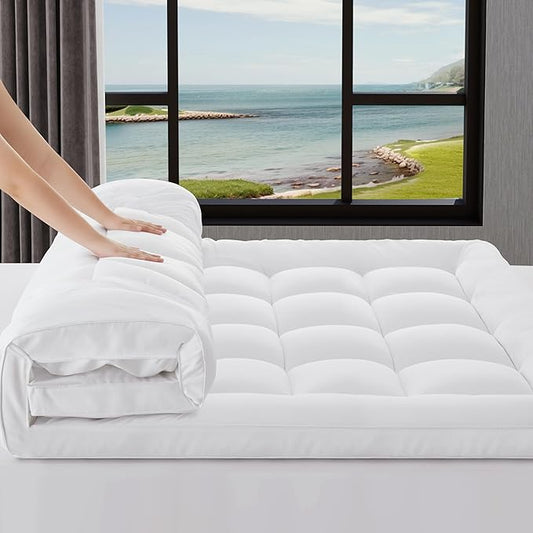 3 Inch Mattress Topper Full Size Breathable Filled Soft Fluffy Supportive for Back Pain Relief, Bed Mattress Pad Pillow Topper with Extra Thick Padded Protector for 8"-21" Deep Pocket